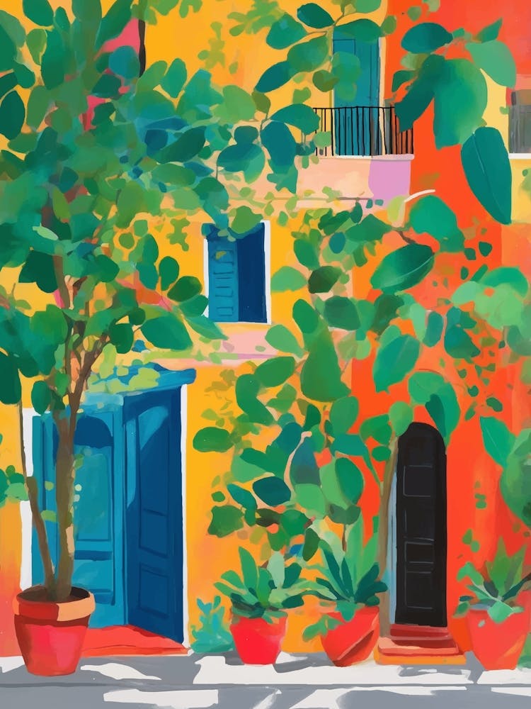 Colorful neighborhood with beautiful plants