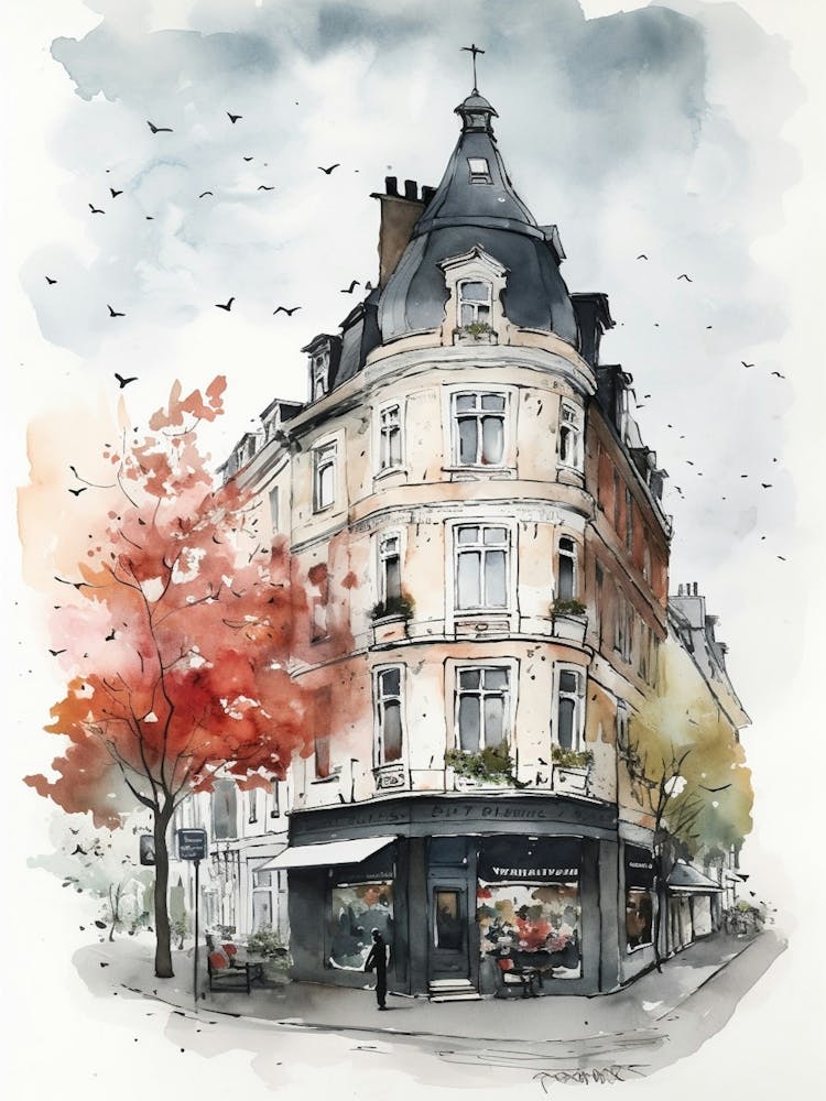 Norrebro Copenhagen Neighborhood, Watercolour 4