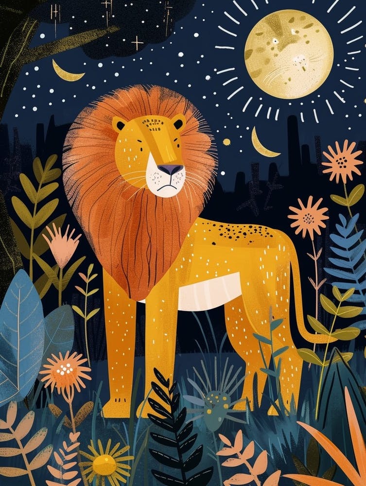 Afrikanischer Löwe Nachtjagd Illustration 2