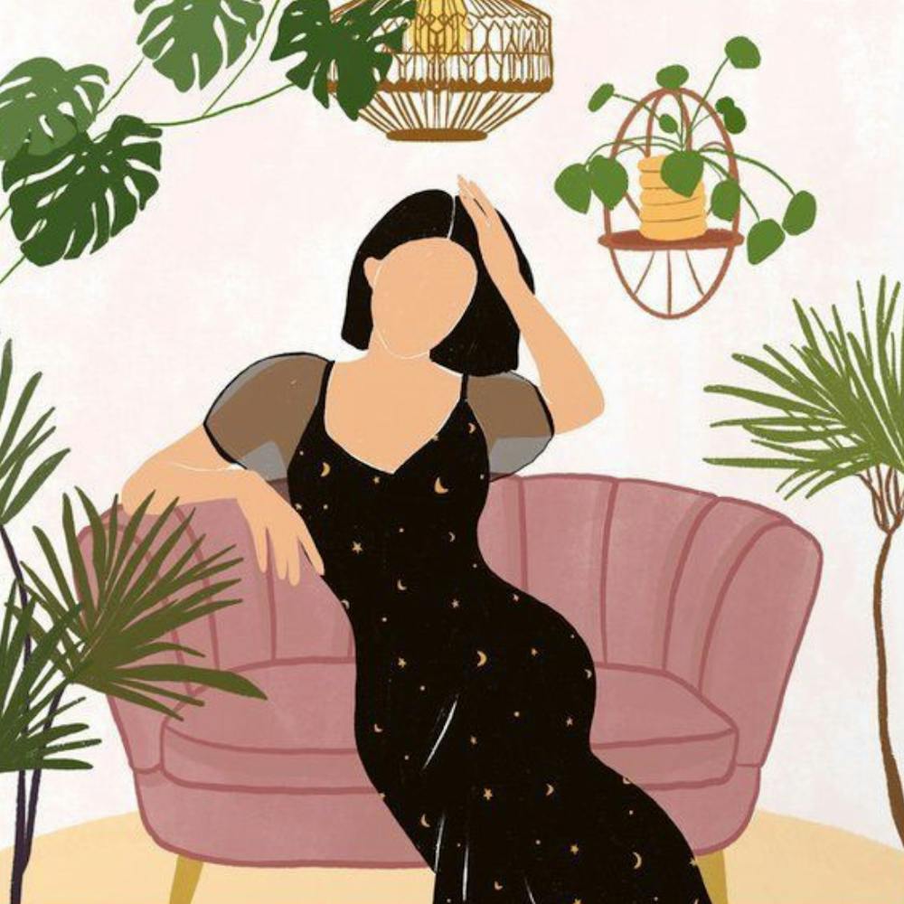 Illustration Of A Woman Sitting On A Couch