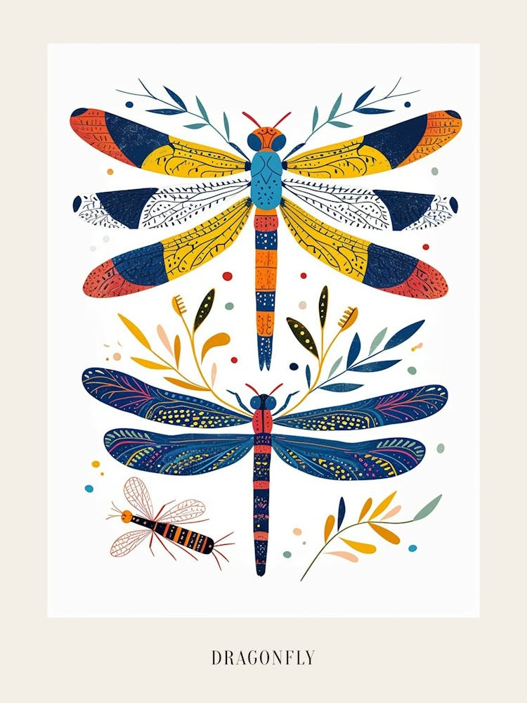 Colourful Insect Illustration Dragonfly 7 Poster