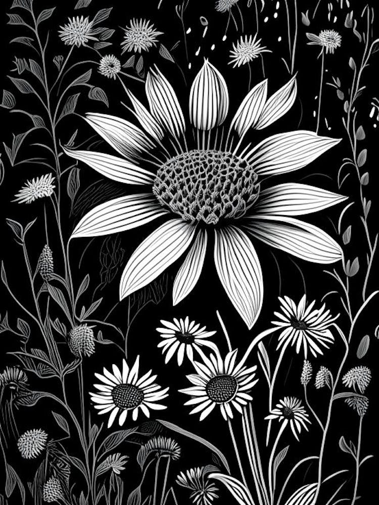 Daisy Wildflower Linocut 2