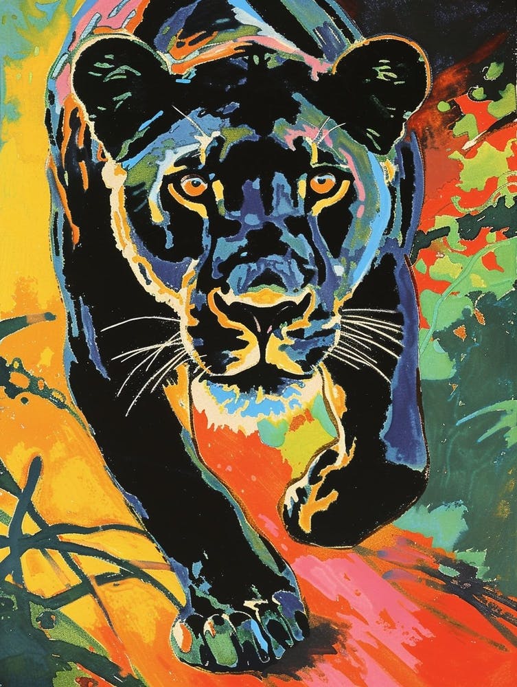 Black Lioness On The Prowl Fauvist Painting 3