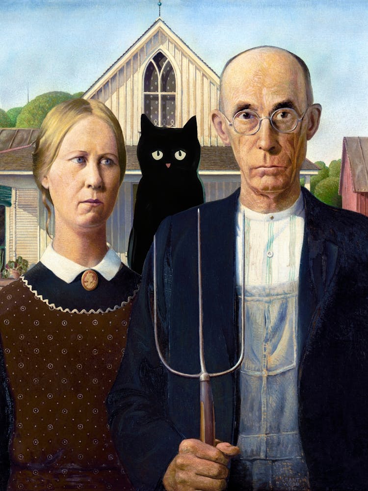 American Gothic With A Black Cat