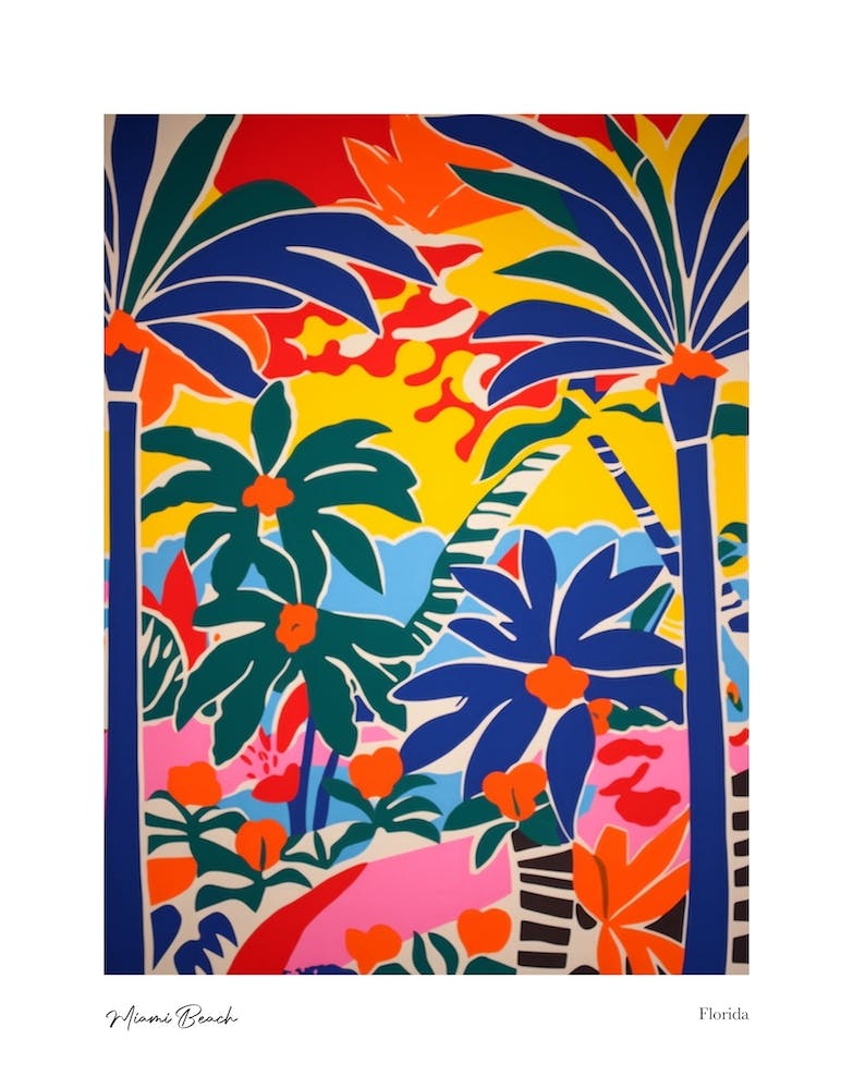 Miami Beach Florida Matisse Style 4 Watercolour Travel Poster