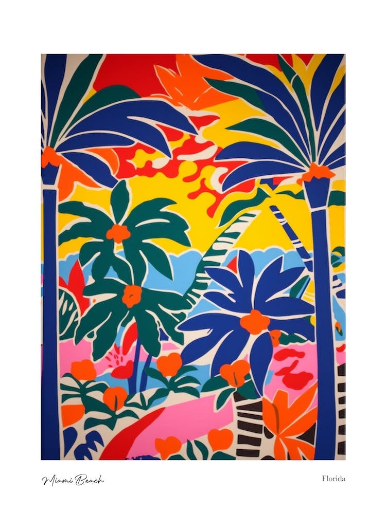 Miami Beach Florida Matisse Style 4 Watercolour Travel Poster