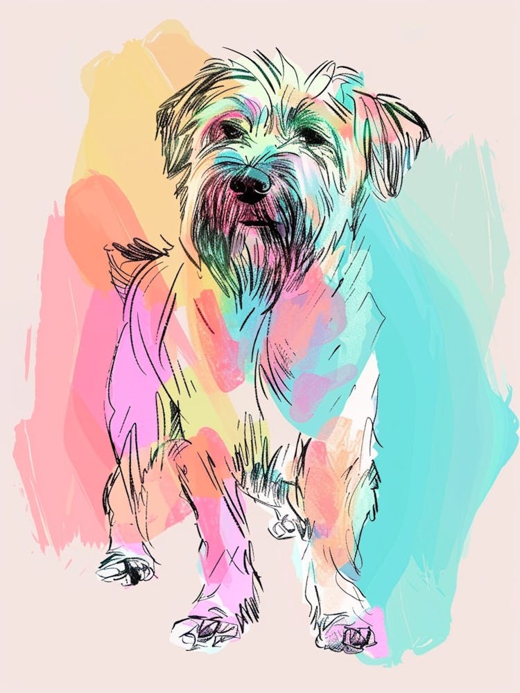 Coated Wheaten Terrier Dog Pastel Line Watercolour Illustration  2