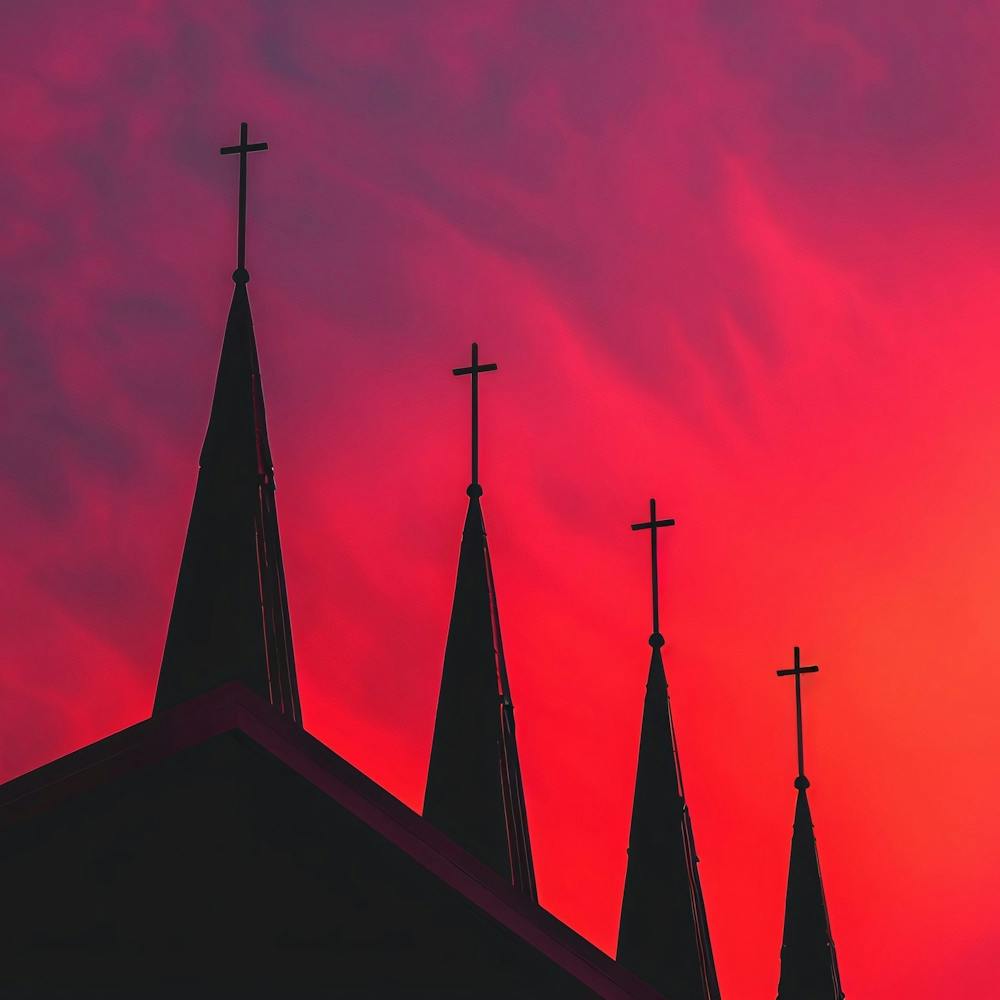Silhouette Of Church Steeples
