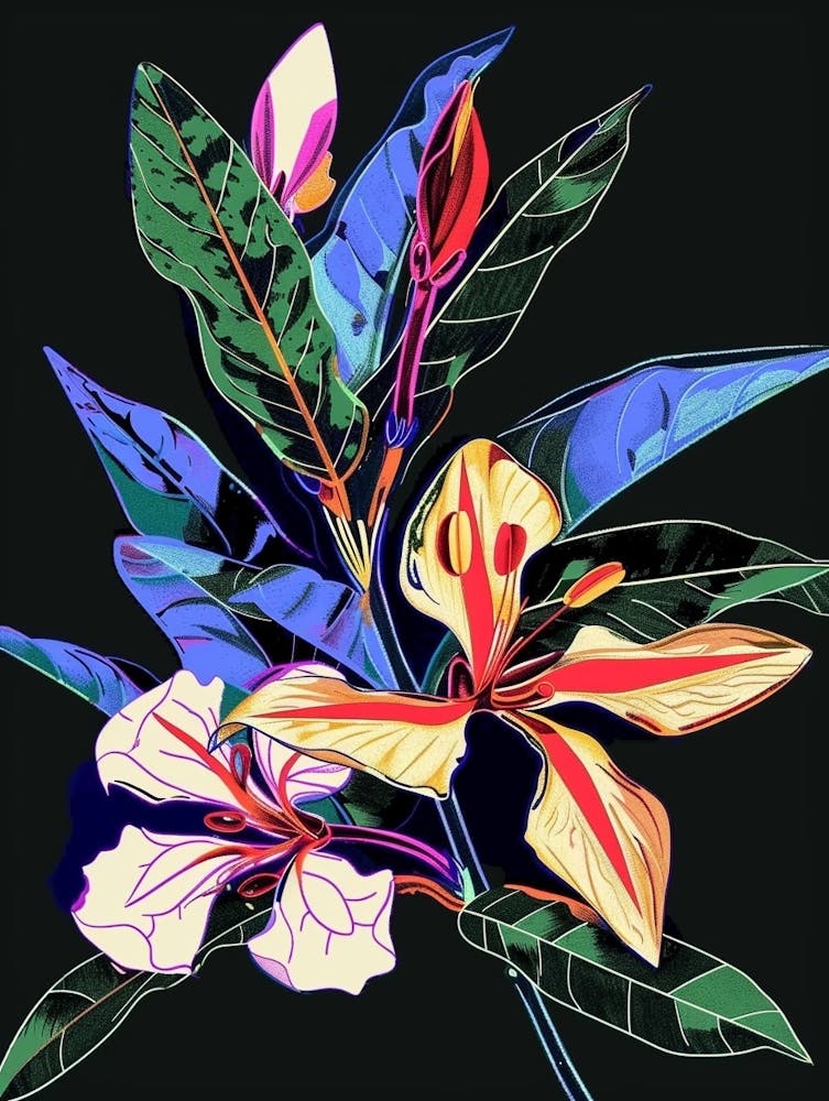 Neon Flowers On Black Periwinkle 4