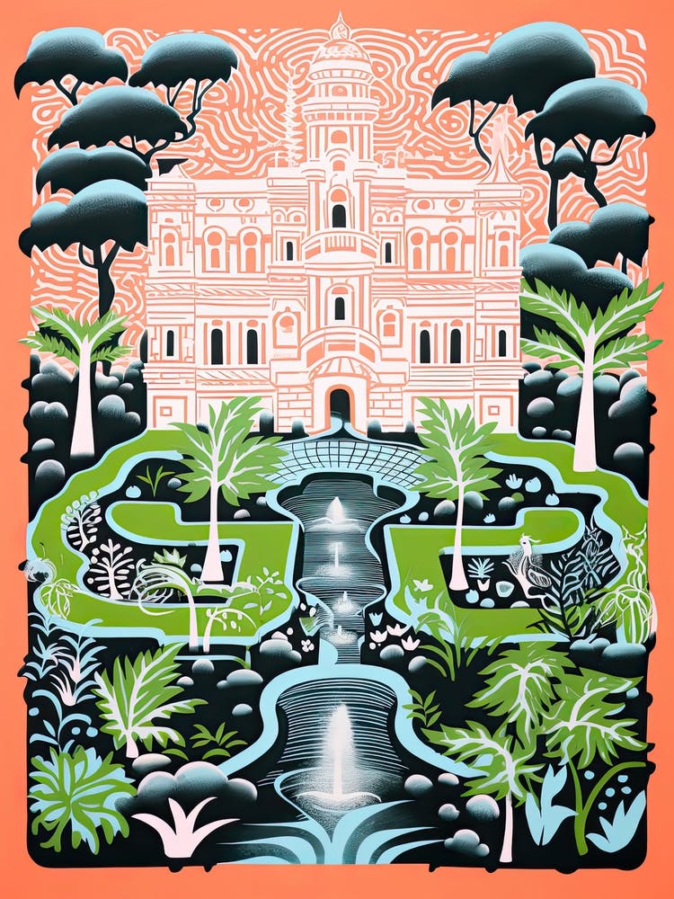 Palace Of Queluz Gardens Abstract Riso Style 2