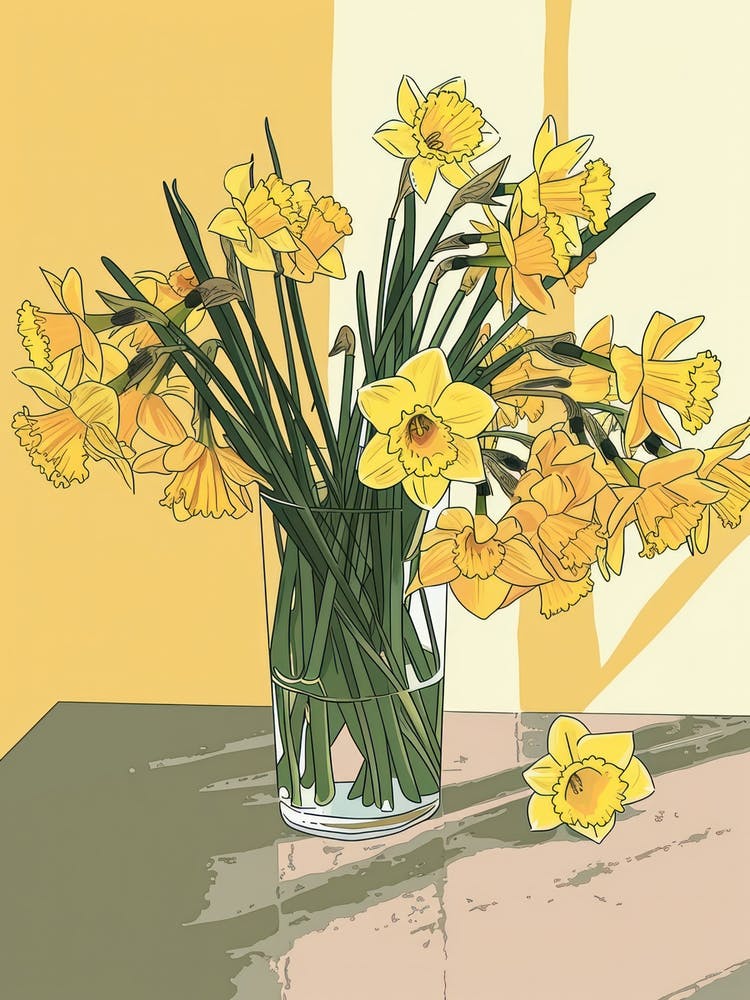Daffodil Flowers On A Table   Contemporary Illustration 3