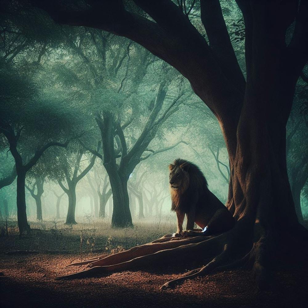 Lion In The Forest