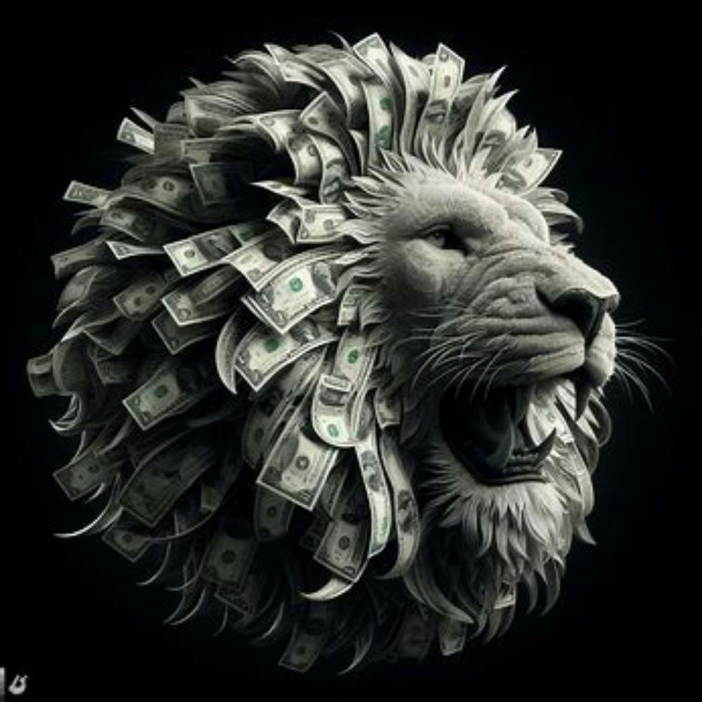 A male lion mane made of dollar,