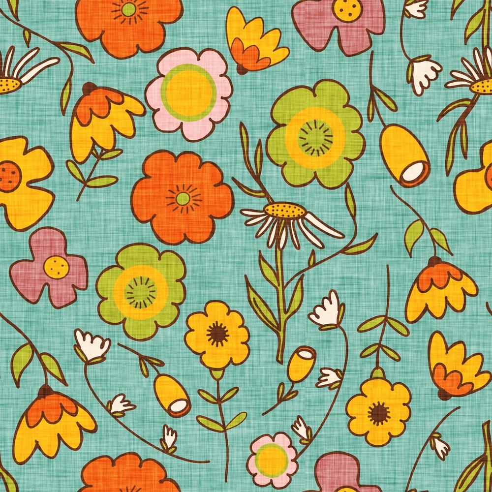 70s Garden Floral Blue