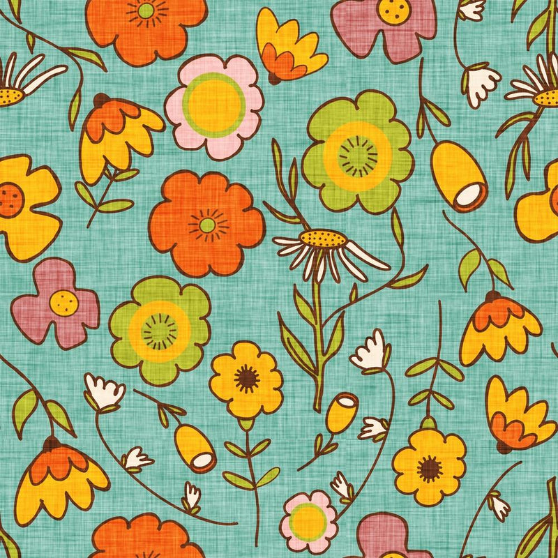 70s Garden Floral Blue