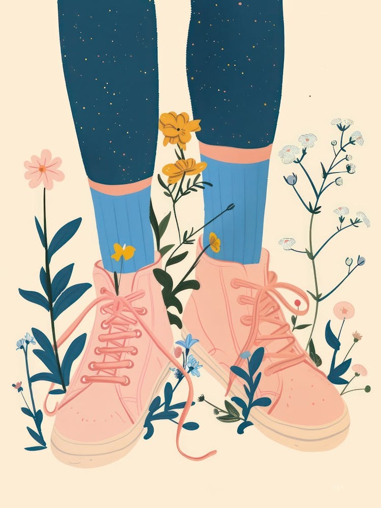 Illustration Pink Sneakers And Flowers 6