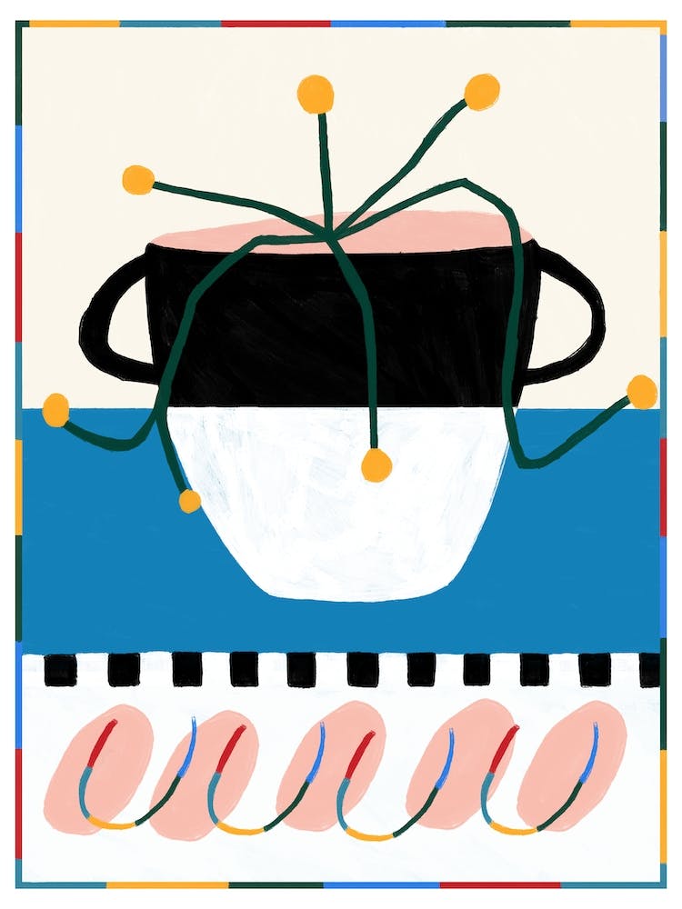 Blue And Red Abstract Flower Pot 