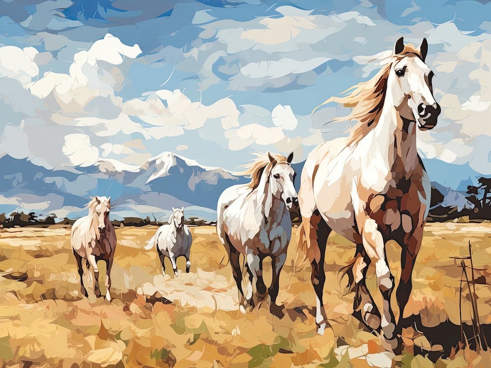 Horses Painting In Mendoza, Argentina, Landscape 4