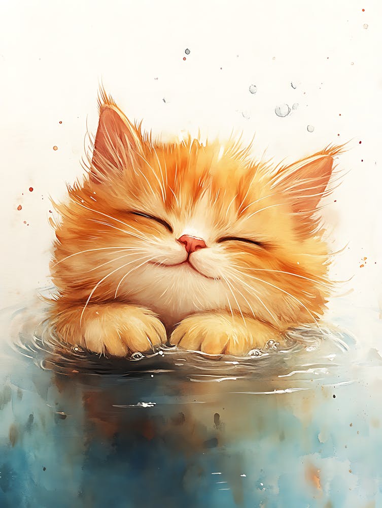 Happy Orange Cat Floating on Water 10
