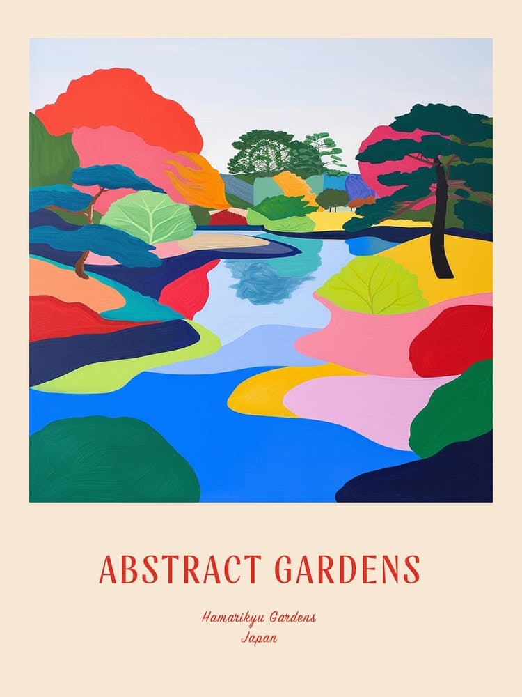 Colourful Gardens Hamarikyu Gardens Japan 3 Red Poster