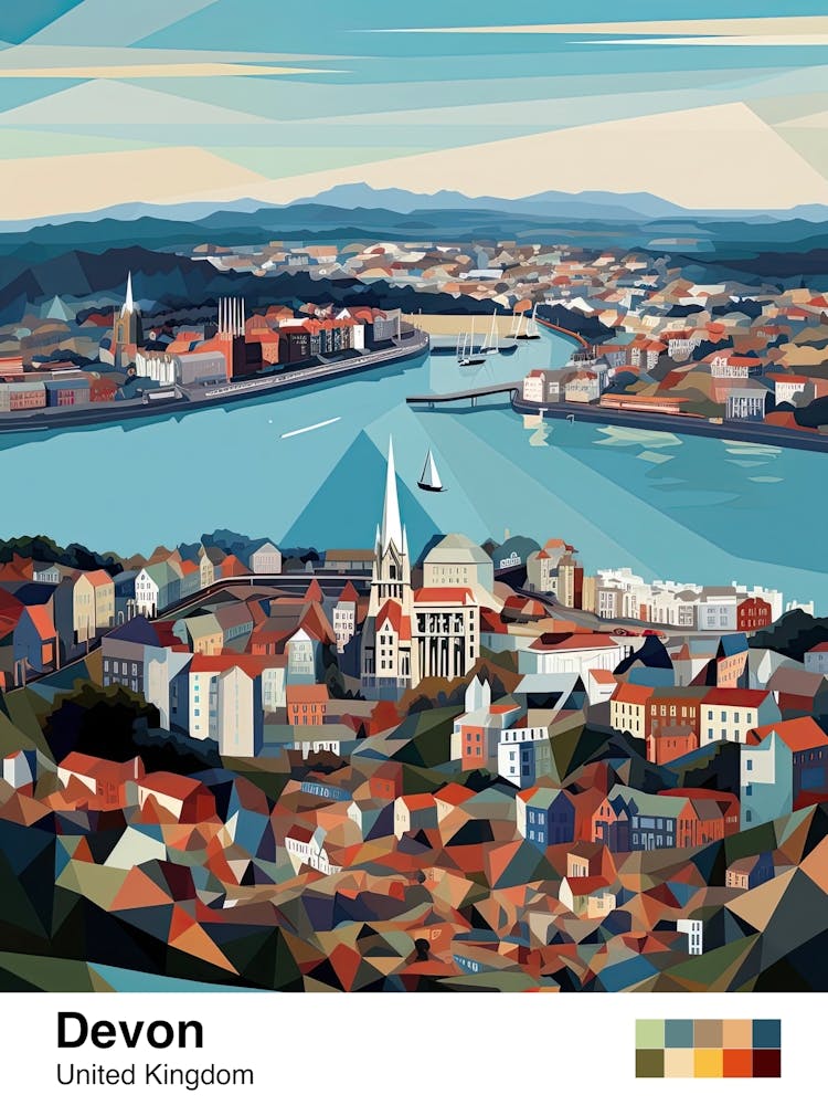 Devon, United Kingdom, Geometric Illustration 3 Poster