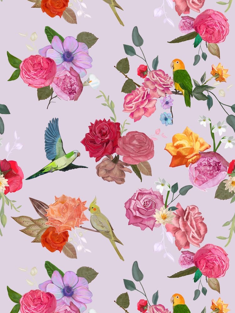 Roses Birds Lilac