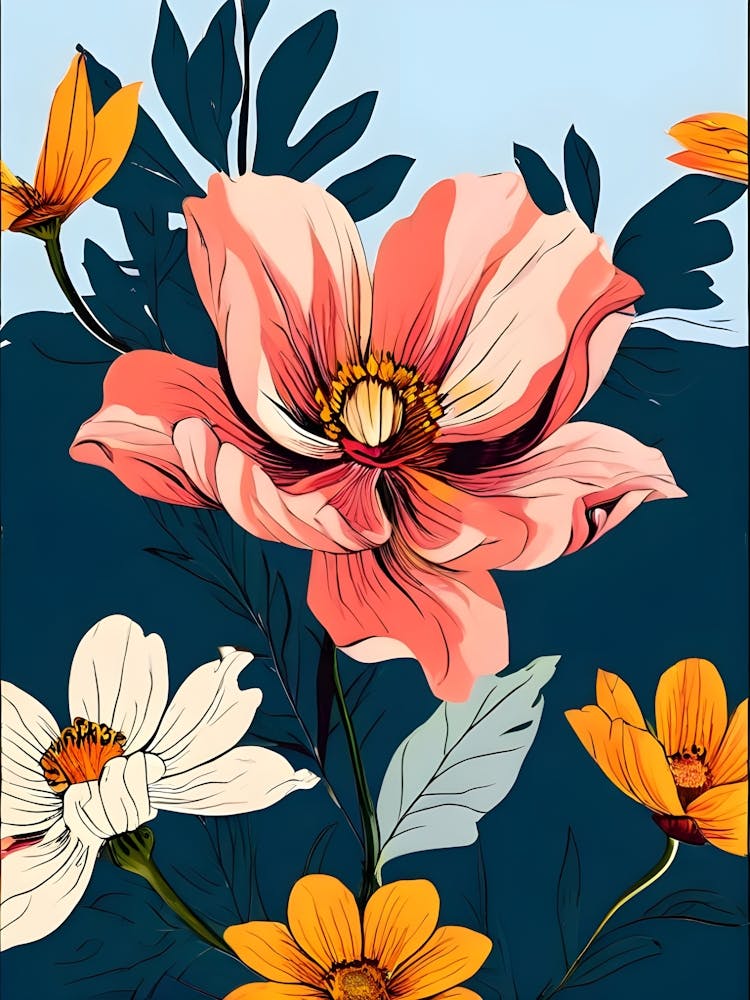 Flowers On A Blue Background 5