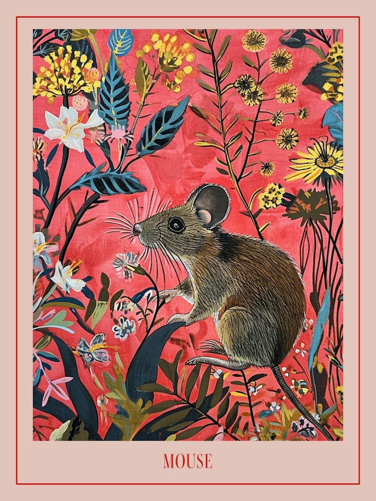 Floral Animal Painting Mouse 3 Poster