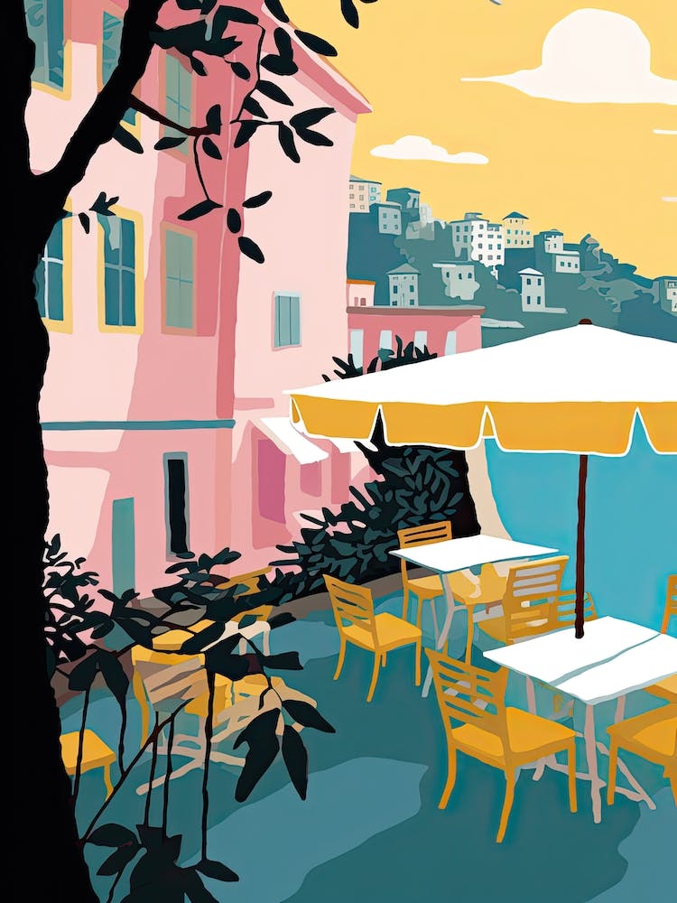Sorrento, Italy, Flat Pastels Tones Illustration 2