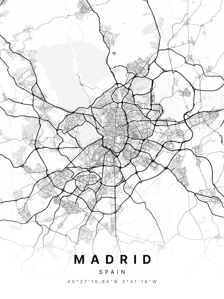 Madrid Spain White Map