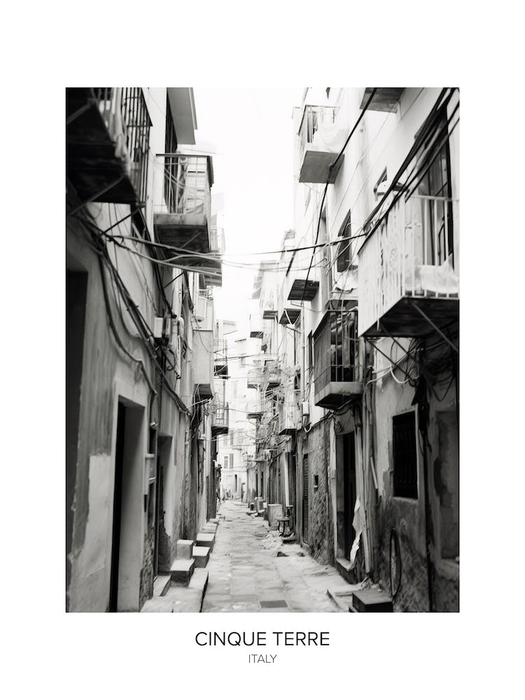 Poster Of Cinque Terre, Italy, Black And White Photo 1