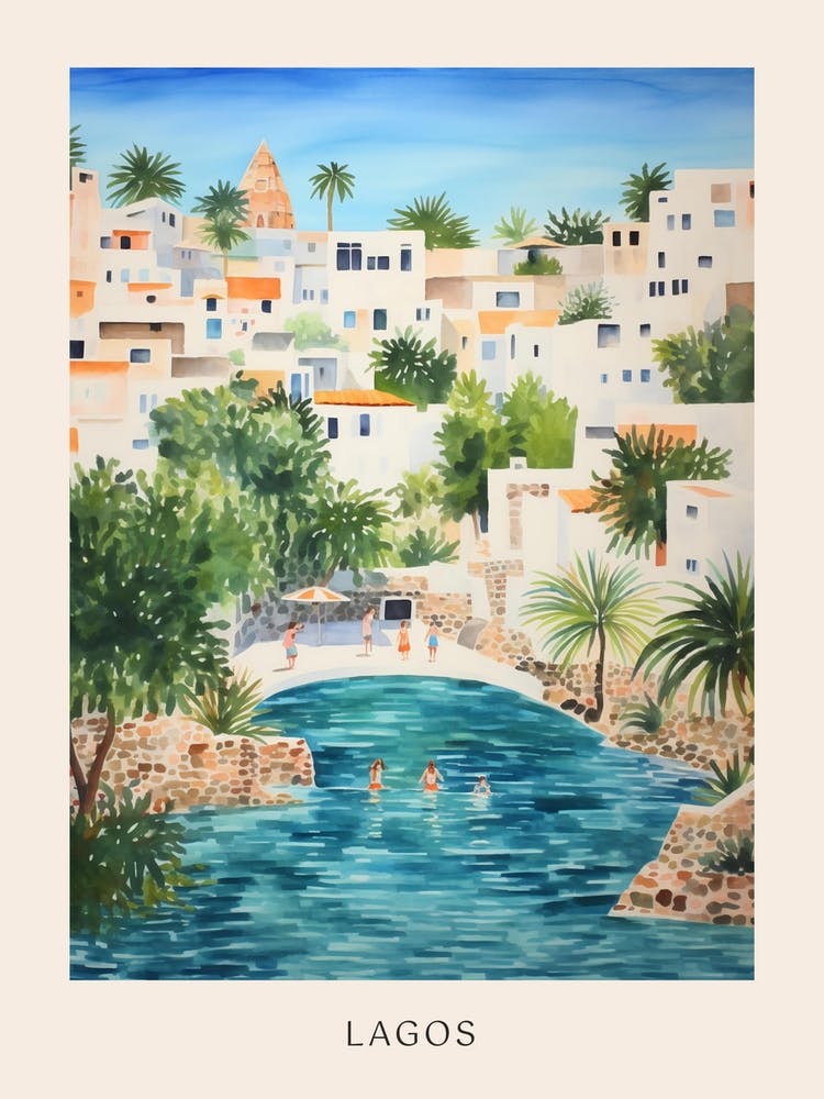 Swimming In Lagos Portugal 2 Watercolour Poster