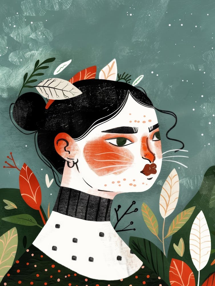 Illustration Of A Girl With Leaves 4