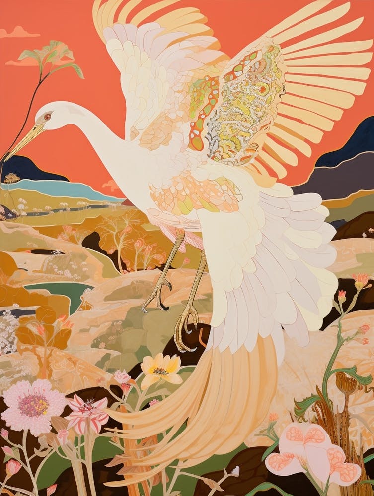 Maximalist Bird Painting Egret 2