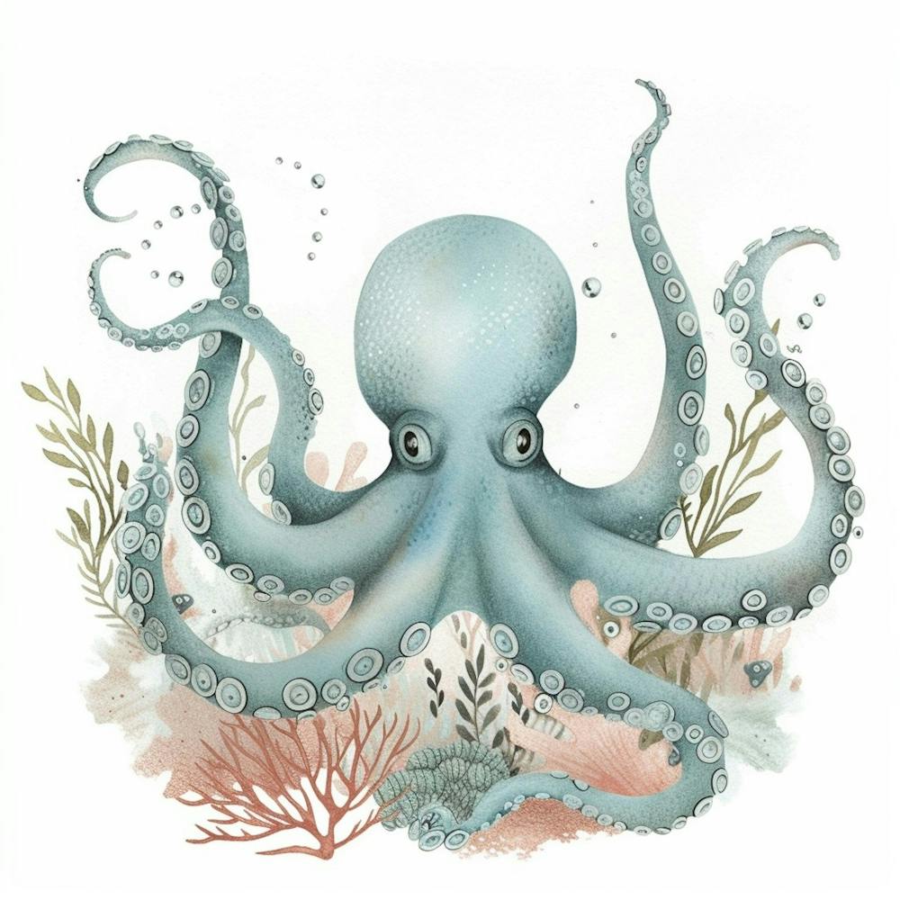 Storybook Style Octopus With Seaweed 1