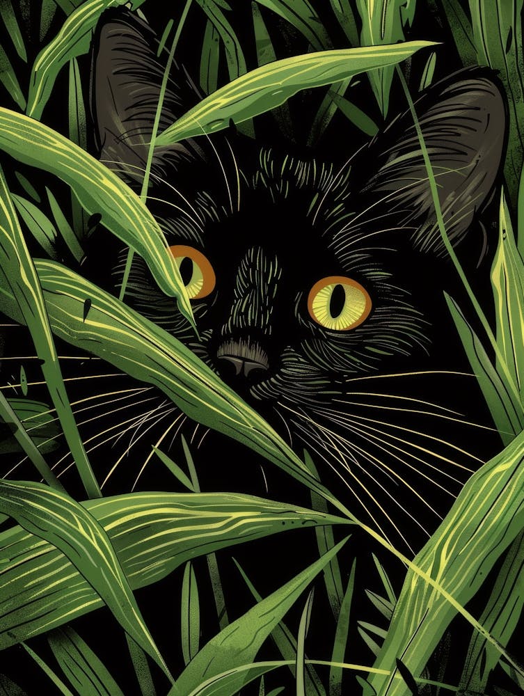 Black Cat In Tall Grass 1