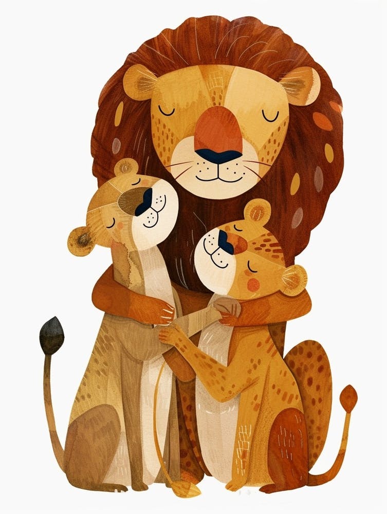 African Lion Family Bonding Clipart 1