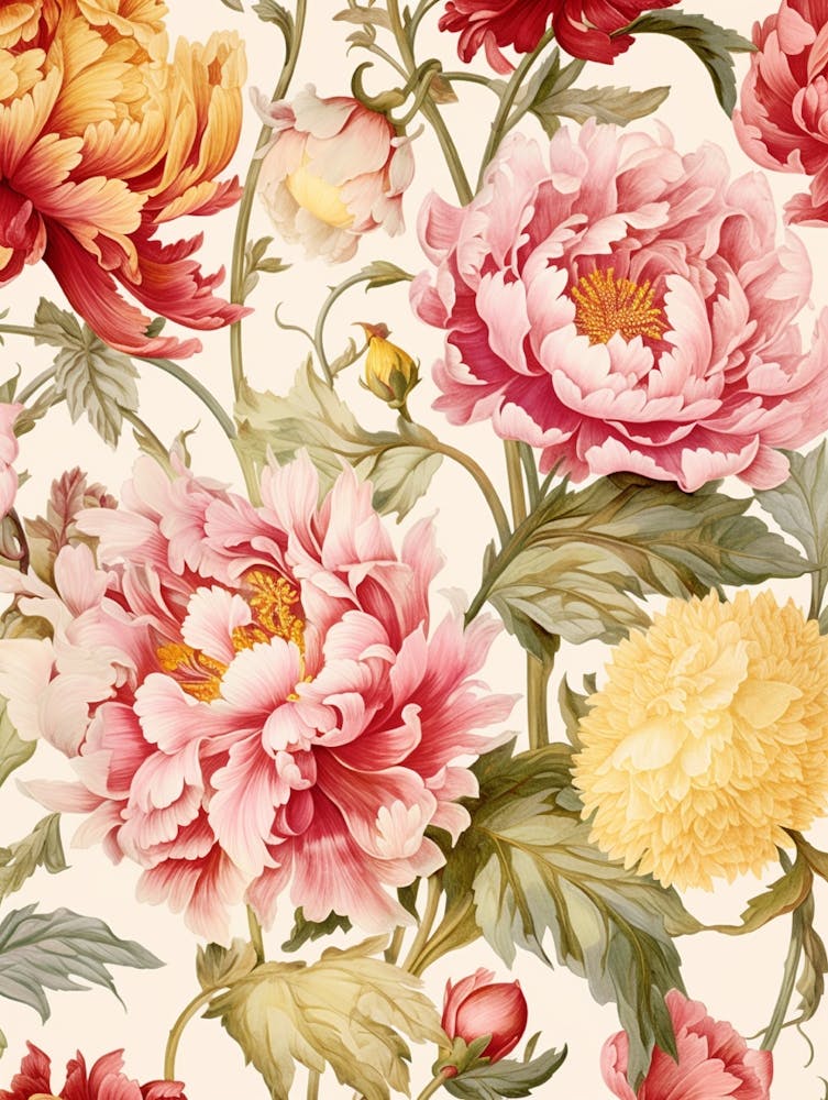 Peony Flower Seamless Pattern