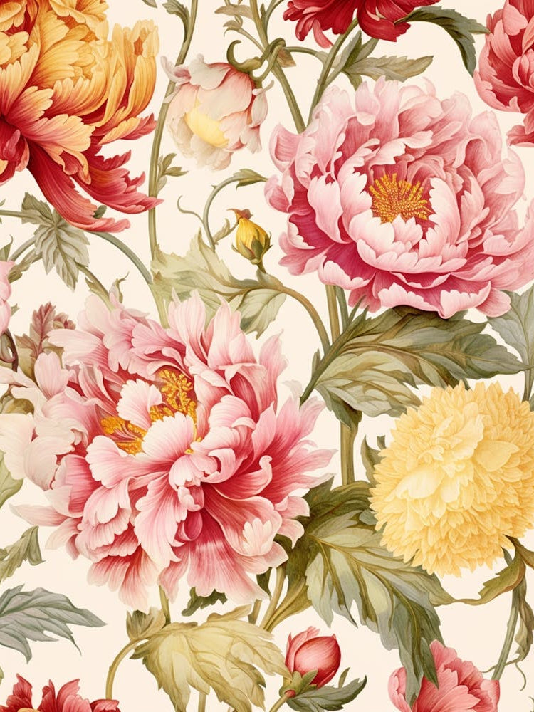 Peony Flower Seamless Pattern