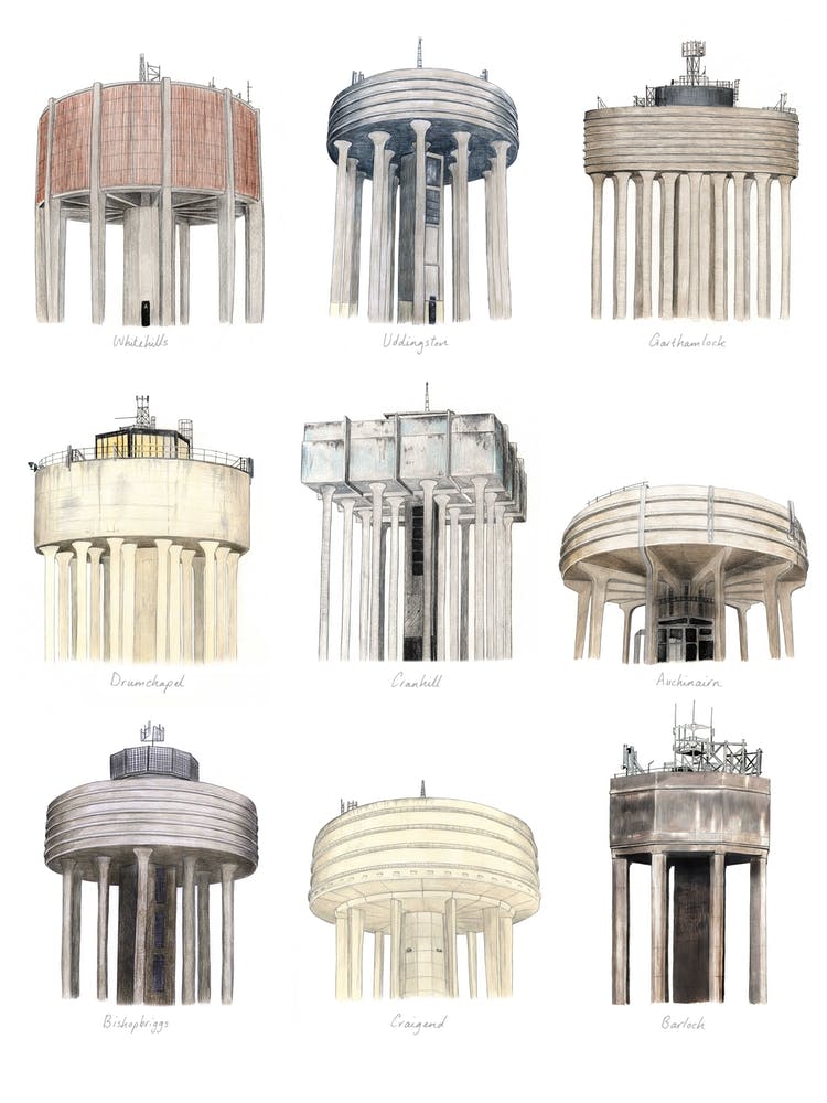 Glasgow Water Towers Brown In White