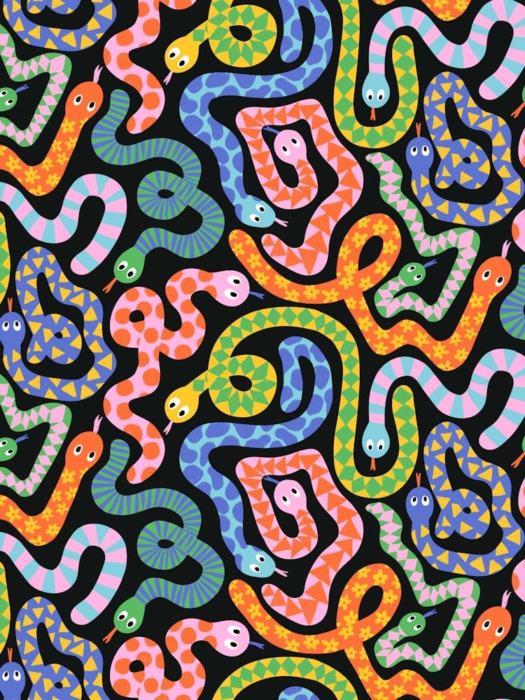 Happy Snakes Black - Bright Rainbow Textured Snakes Kids