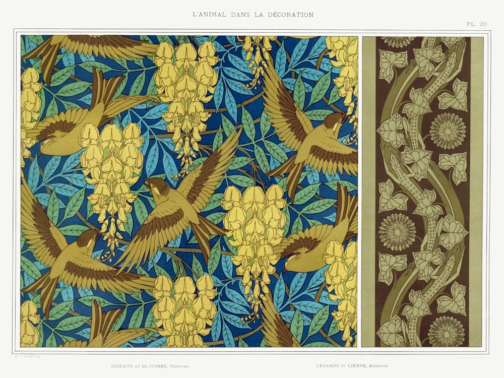 Birds And Wisteria; Lizards And Ivy From The Animal In The Decoration (1897), Maurice Pillard Verneuil