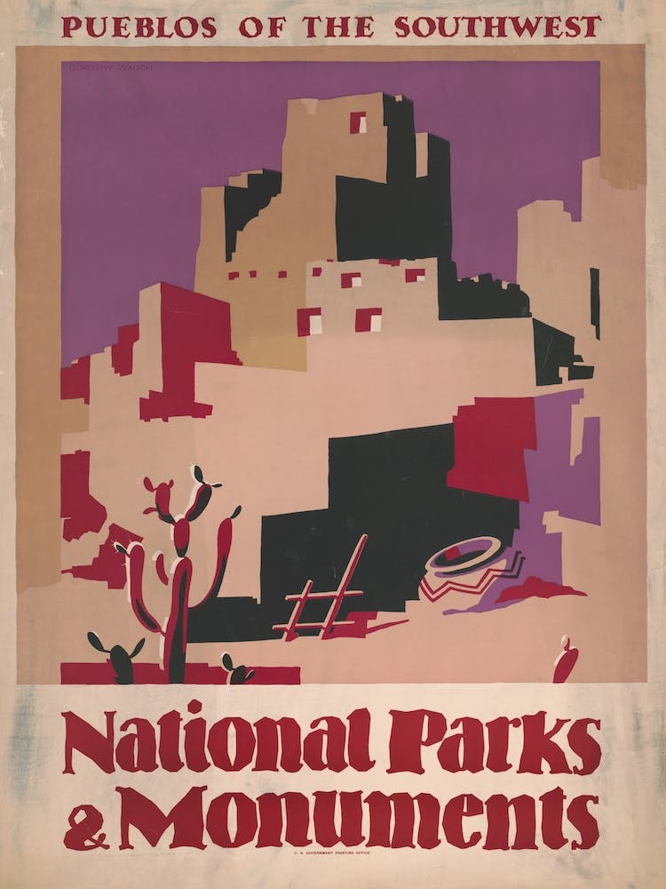 Nationalparks und Monumente Pueblos Vintage-Poster