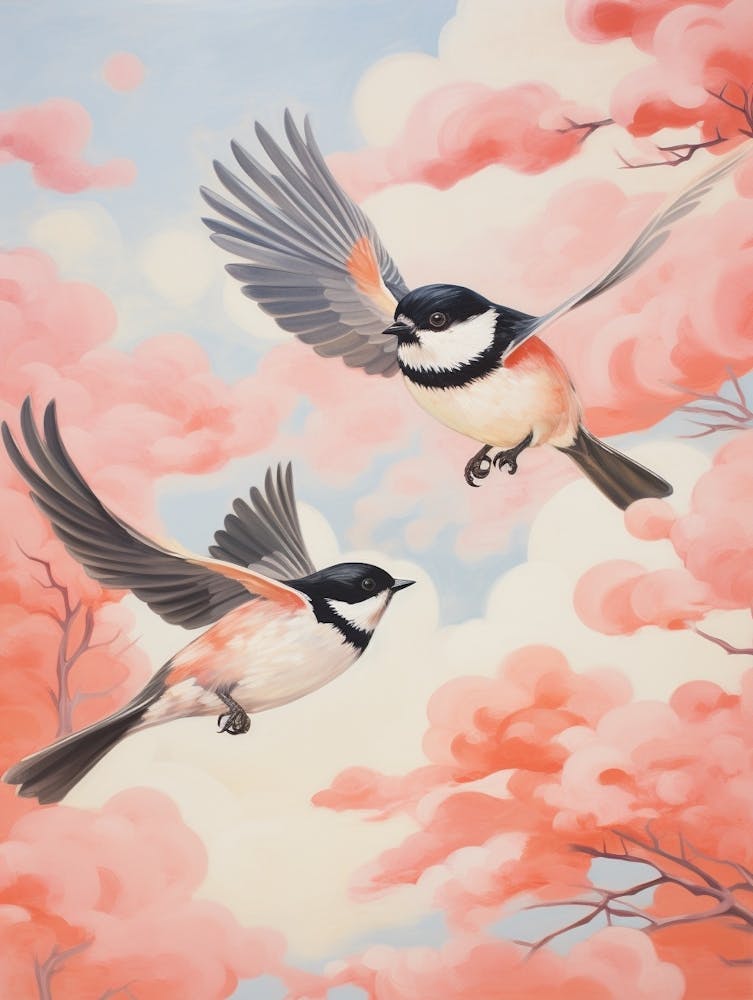 Vintage Japanese Inspired Bird Print Carolina Chickadee 3