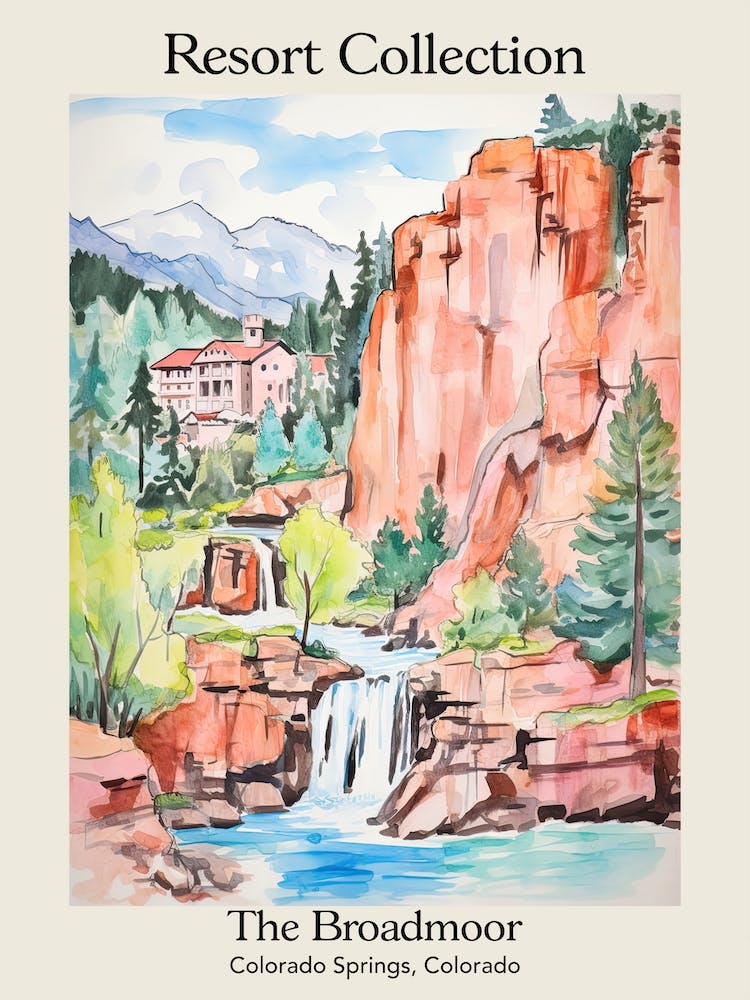 Poster Of The Broadmoor   Colorado Springs, Colorado   Resort Collection Storybook Illustration 1