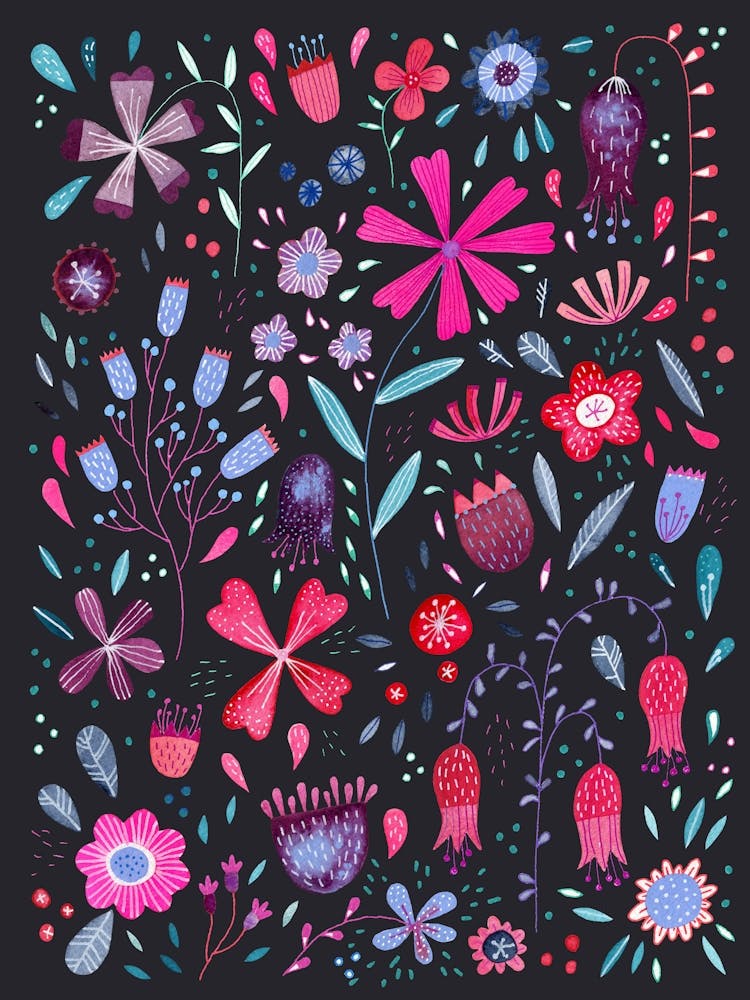 Dark Modern Watercolor Flowers