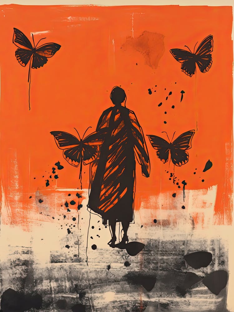 Butterflies, Woodblock Animal Drawing 4