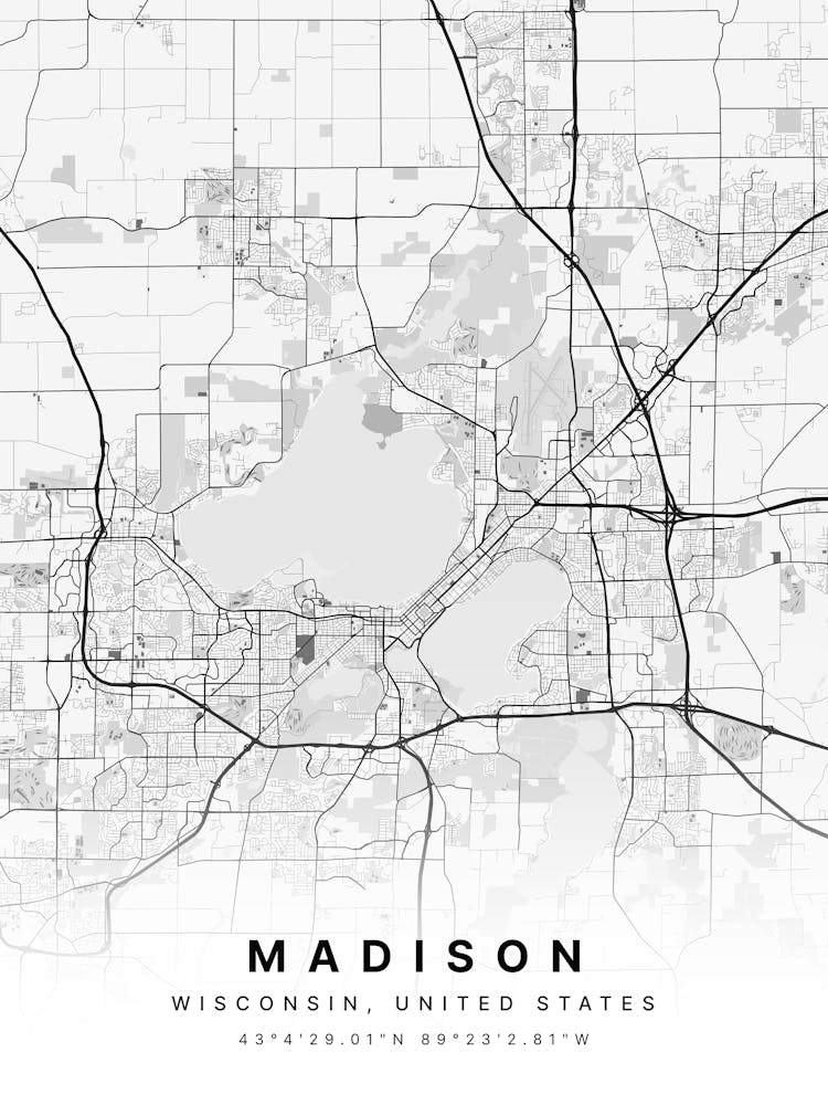Madison Wisconsin USA White Map