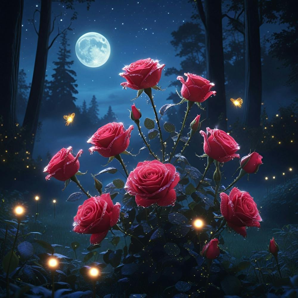 Roses In The Forest At Night