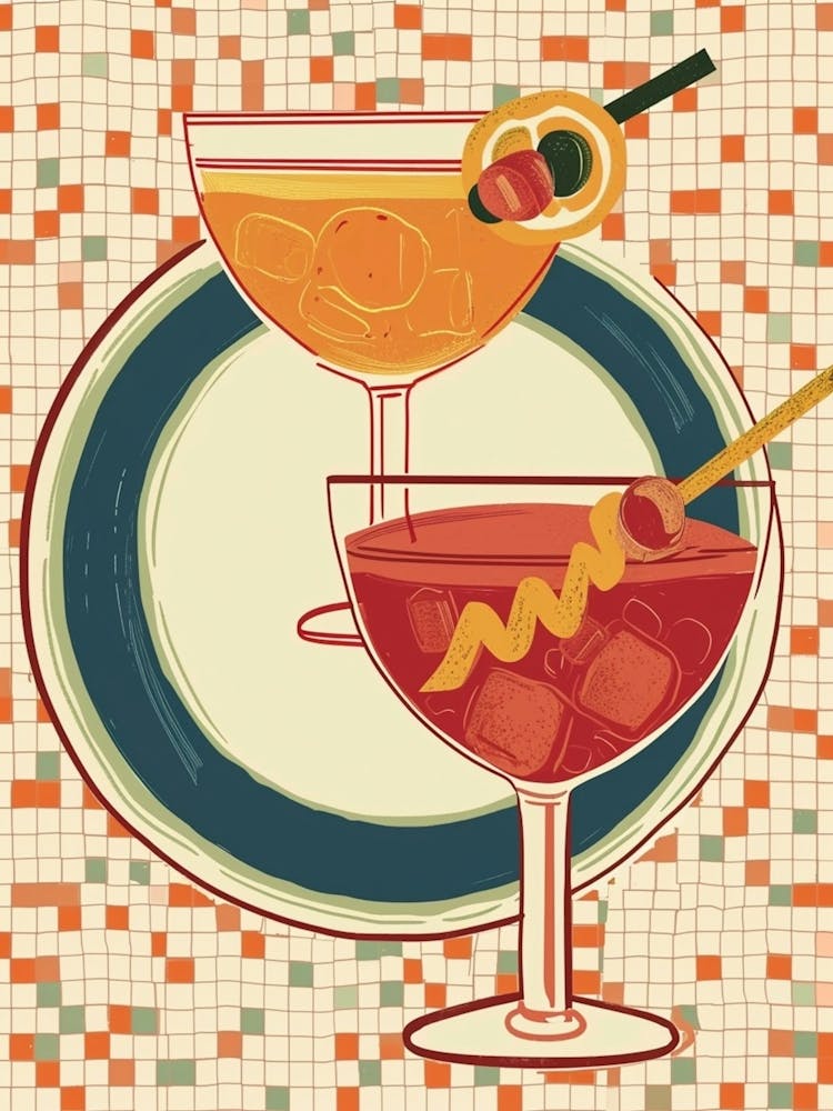 Geometric Cream Red & Orange Cocktails